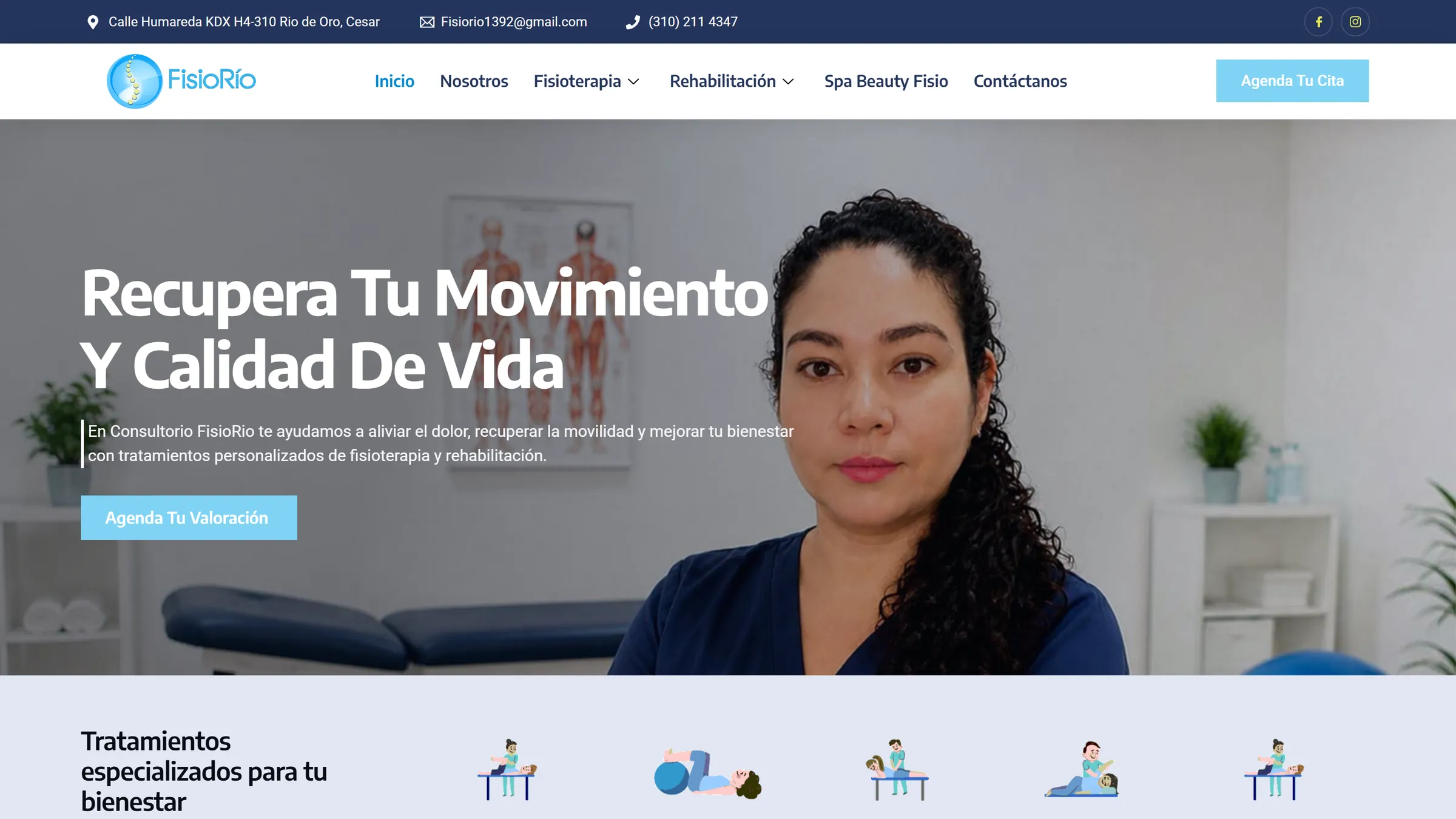 Consultorio FisioRio website home page on desktop