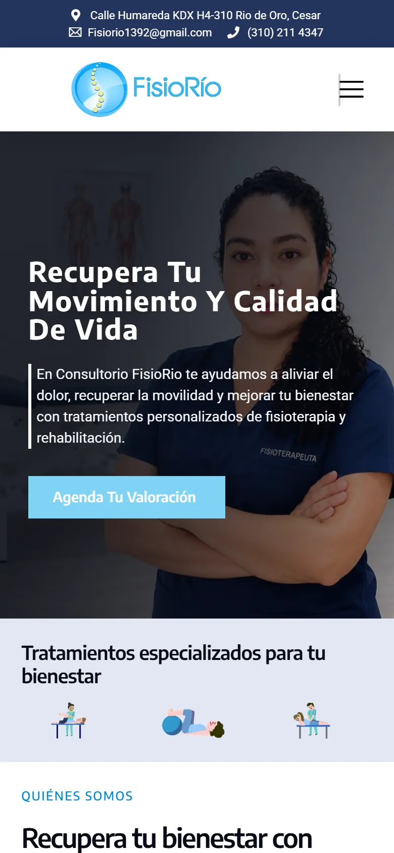 Consultorio FisioRio website home page on mobile