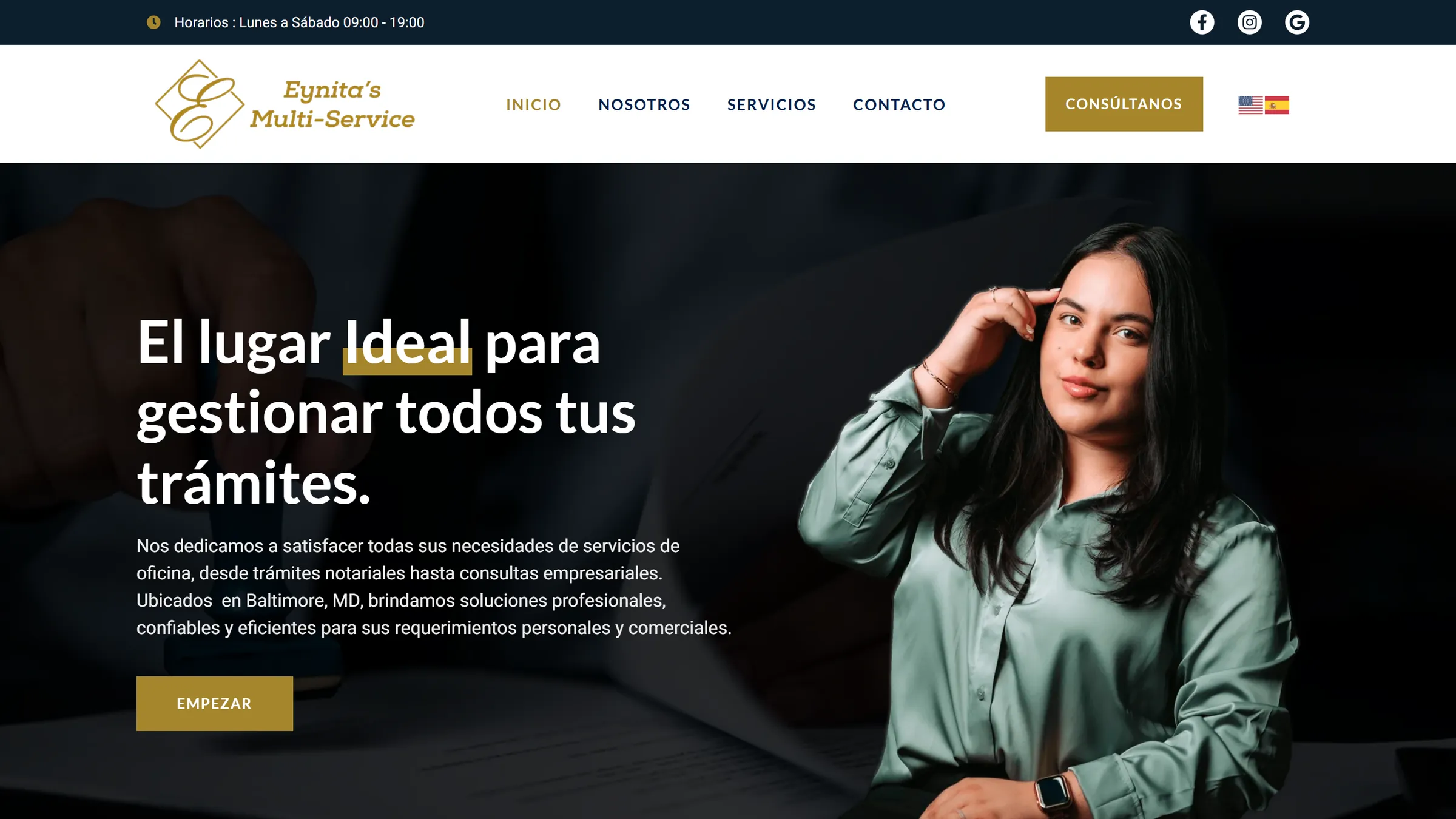 Eynita's Multi-Service website home page on desktop