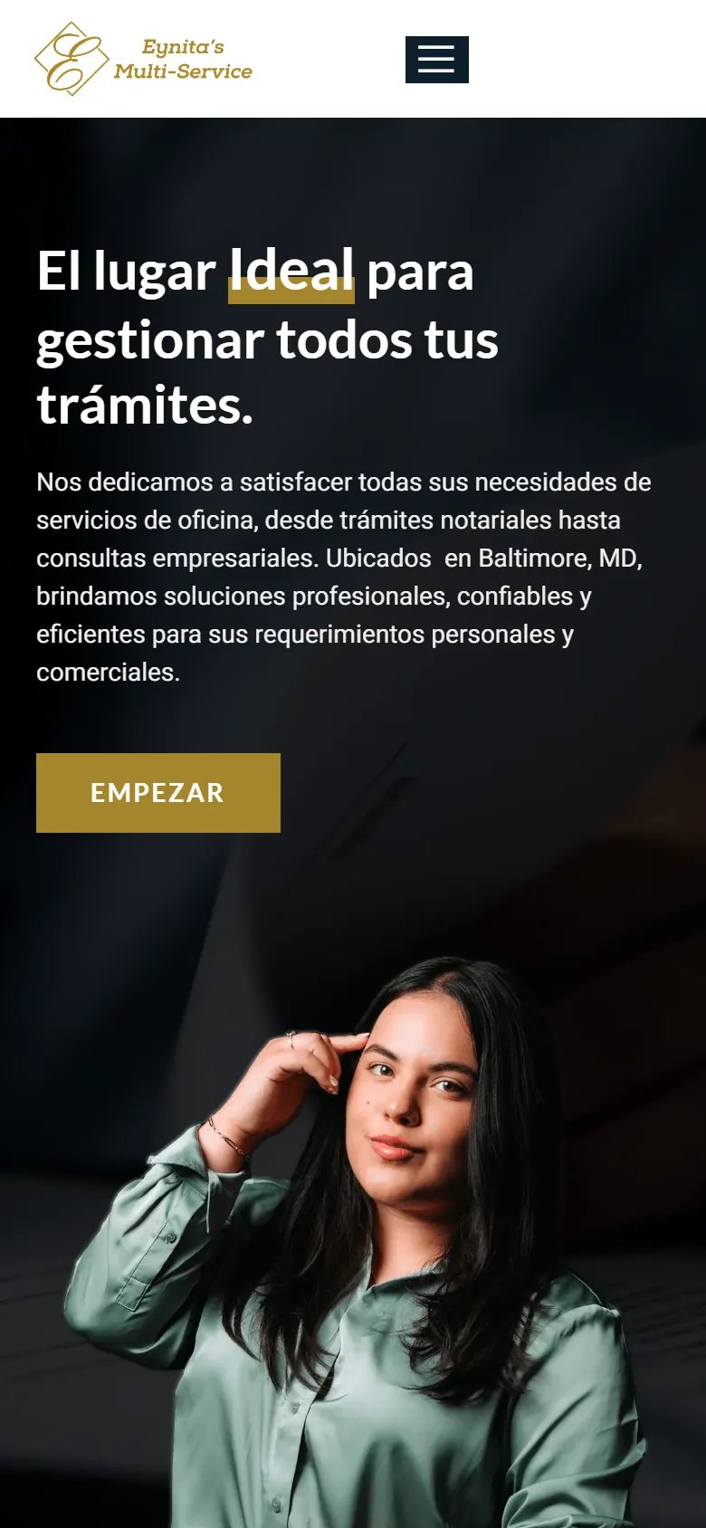 Eynita's Multi-Service website home page on mobile