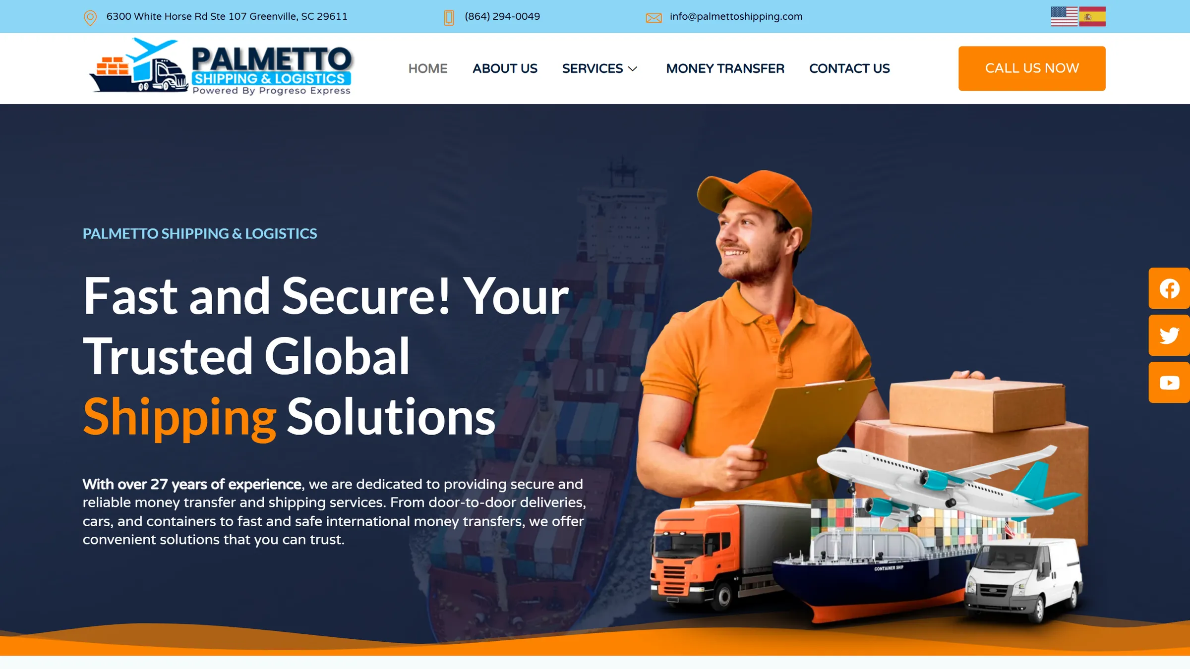 Palmetto Shipping & Logistics website home page on desktop