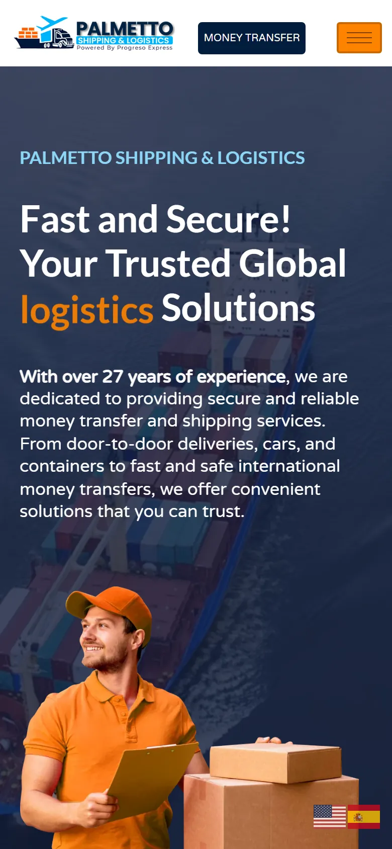 Palmetto Shipping & Logistics website home page on mobile