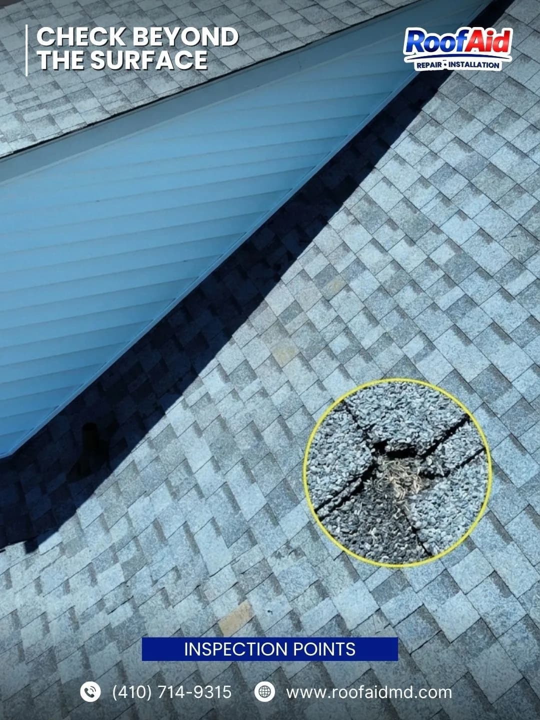 RoofAid “Check beyond the surface” post with inspection points